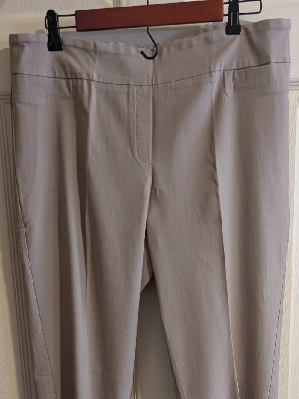 REKUCCI Women Beige Dress Pants Size 16 Straight Leg Elastic Waist